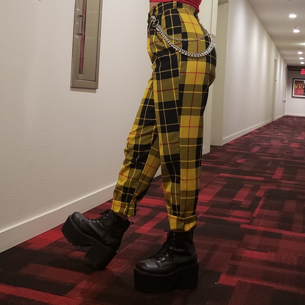 Love too true yellow plaid trousers